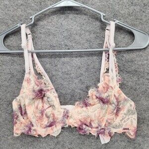 PINK Victoria Secret Bra Womens 32C Unlined Underwire Floral Lace